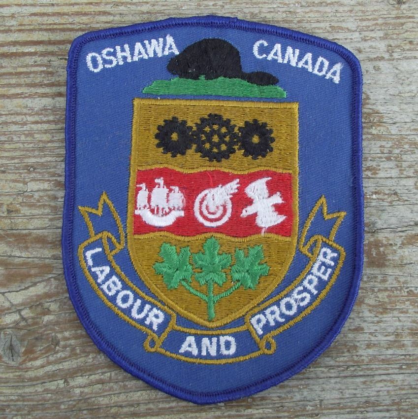 Oshawa Canada Ontario Labour and Prosper Motto Town City Crest Clothes Patch - Badgecrazy