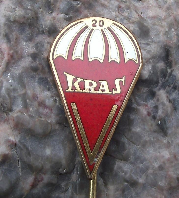 Vintage Kras Silk Parachute Maker Czechoslovakia Military Supplier Pin Badge - Badgecrazy