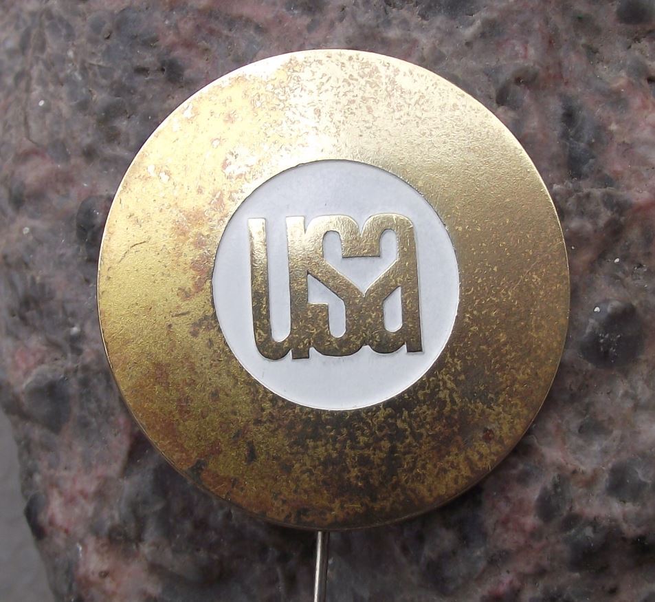 Antique USA United States of America Gold Circle Logo Pin Badge - Badgecrazy