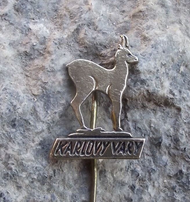 Antique Karlovy Vary Carlsbad Deer Emblem Mascot Chamois Spa Town Pin Badge - Badgecrazy