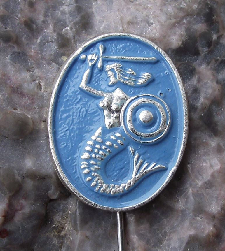 Vintage Warsaw Poland Mermaid Heraldic City Crest Sword Polish Shield Pin Badge - Badgecrazy