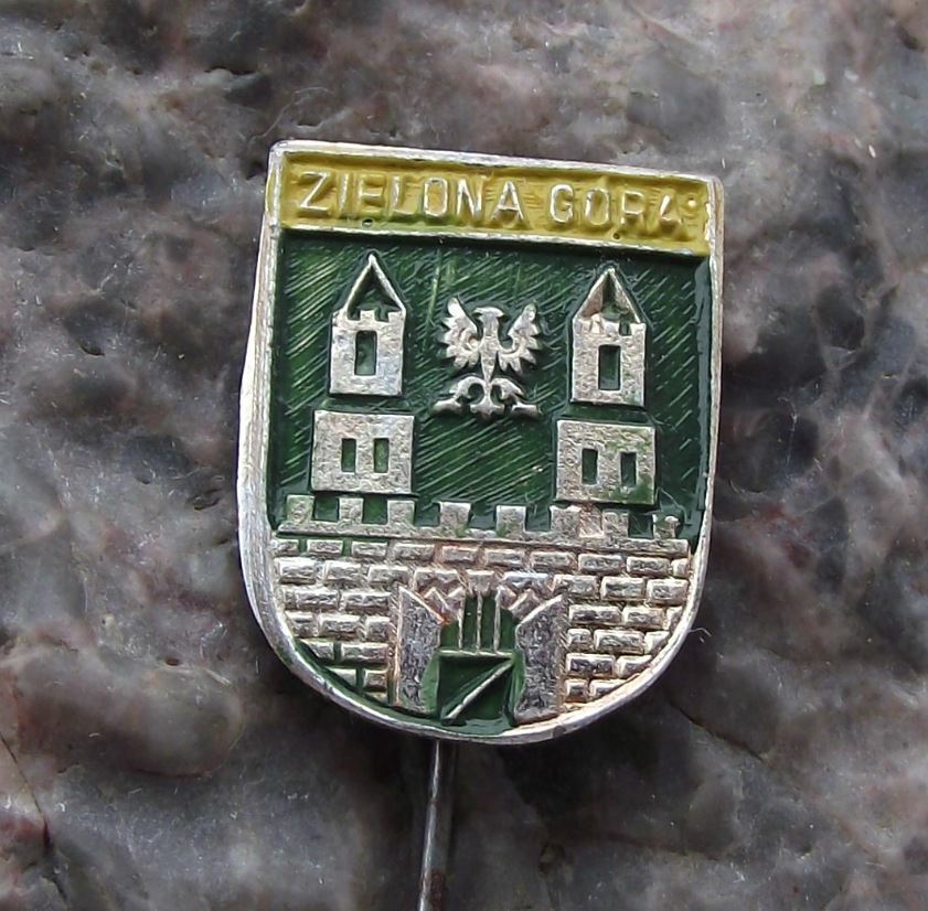 Vintage Zielona Gora Poland Polish Castle Coat of Arms Heraldic Crest Pin Badge