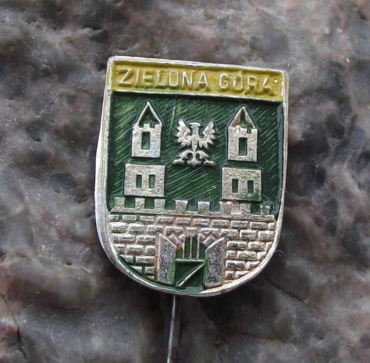 Vintage Zielona Gora Poland Polish Castle Coat of Arms Heraldic Crest Pin Badge