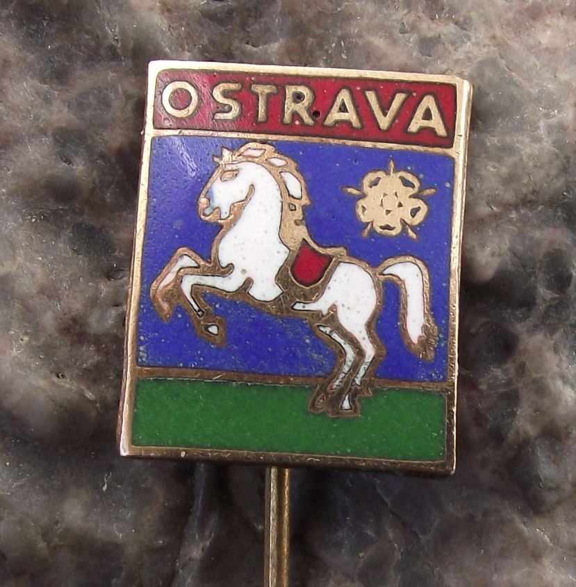 Antique Ostrava City Prancing Horse Heraldic Crest Official Coat Arms Pin Badge - Badgecrazy