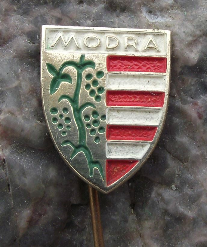 Antique Modra Grapes & Striped Shield Town Heraldic Crest Coat of Arms Pin Badge - Badgecrazy