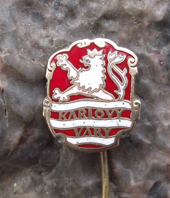 Antique Karlovy Vary White Lion Heraldic Crest Coat of Arms Czech City Pin Badge - Badgecrazy