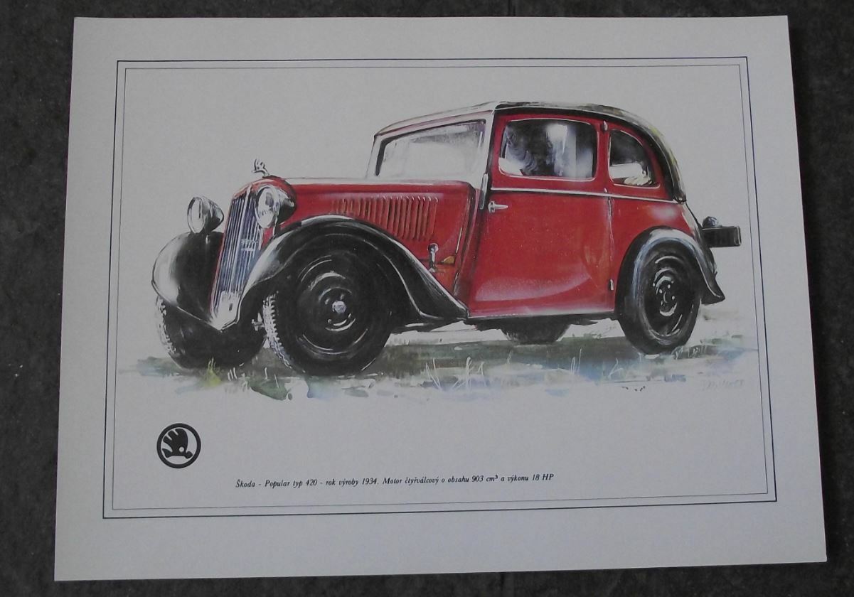 Skoda Popular Type 420 1934 Picture Car Vladimir Bidlo Printed Illustration - Badgecrazy