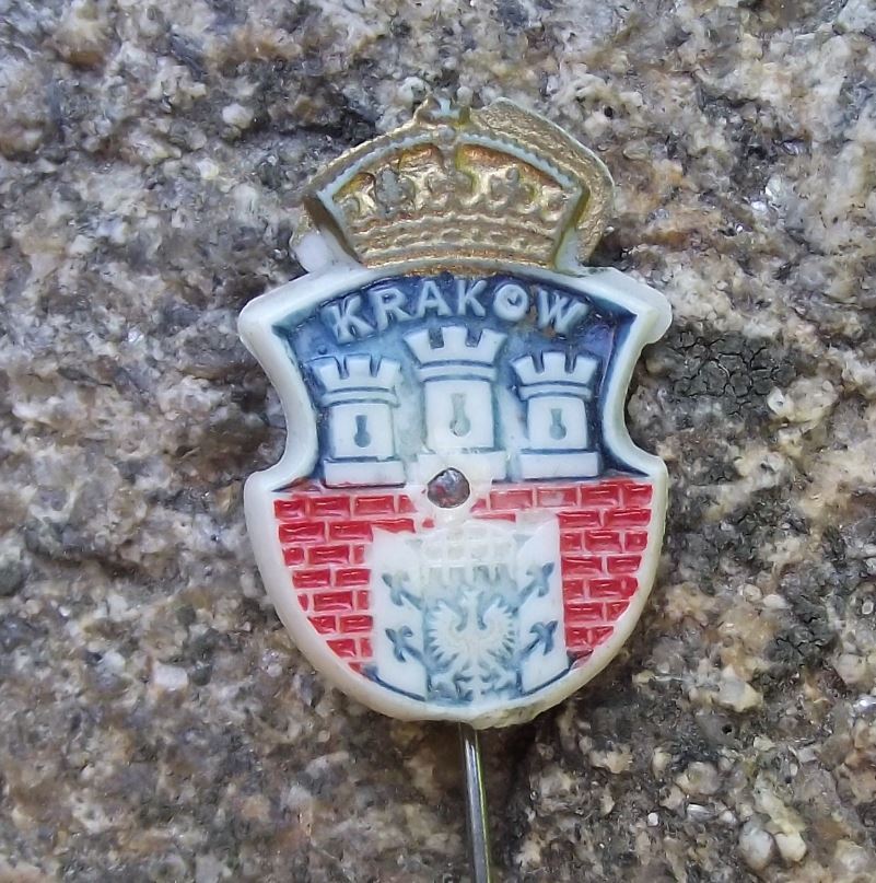 Antique Krakow Castle City Crown Heraldic Crest Coat of Arms Plastic Pin Badge - Badgecrazy