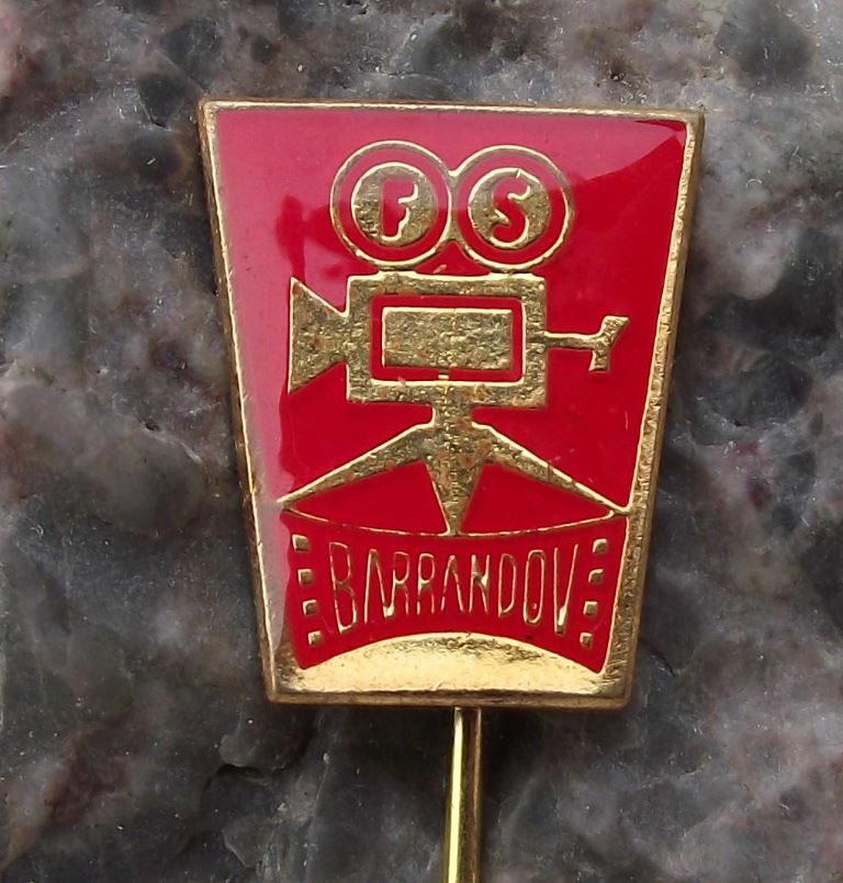 Antique Barrandov Czech Movie Studios Film Camera Tripod Tape Reels Pin Badge - Badgecrazy