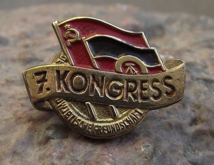 1959 East German DDR Conference of Soviet Alliance Friendship Flags Pin Badge - Badgecrazy