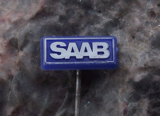 1974 Blue Plastic SAAB Swedish Automobiles Car Aircraft Maker Sweden Pin Badge - Badgecrazy