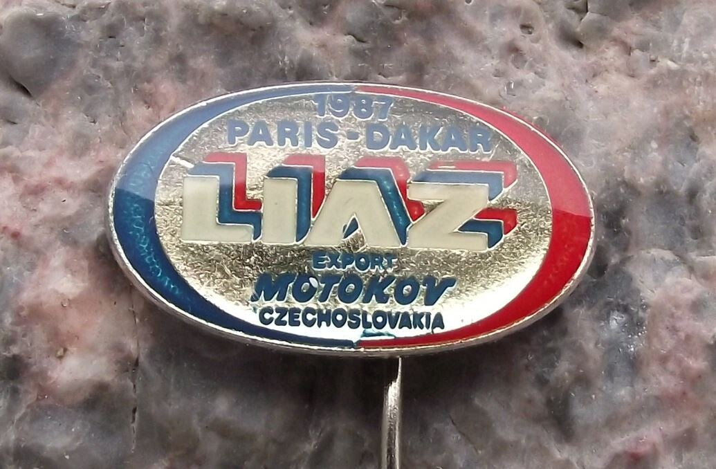 1986 Paris Dakar Desert Race Liaz Trucks Motokov Sponsor Support Team Pin Badge - Badgecrazy
