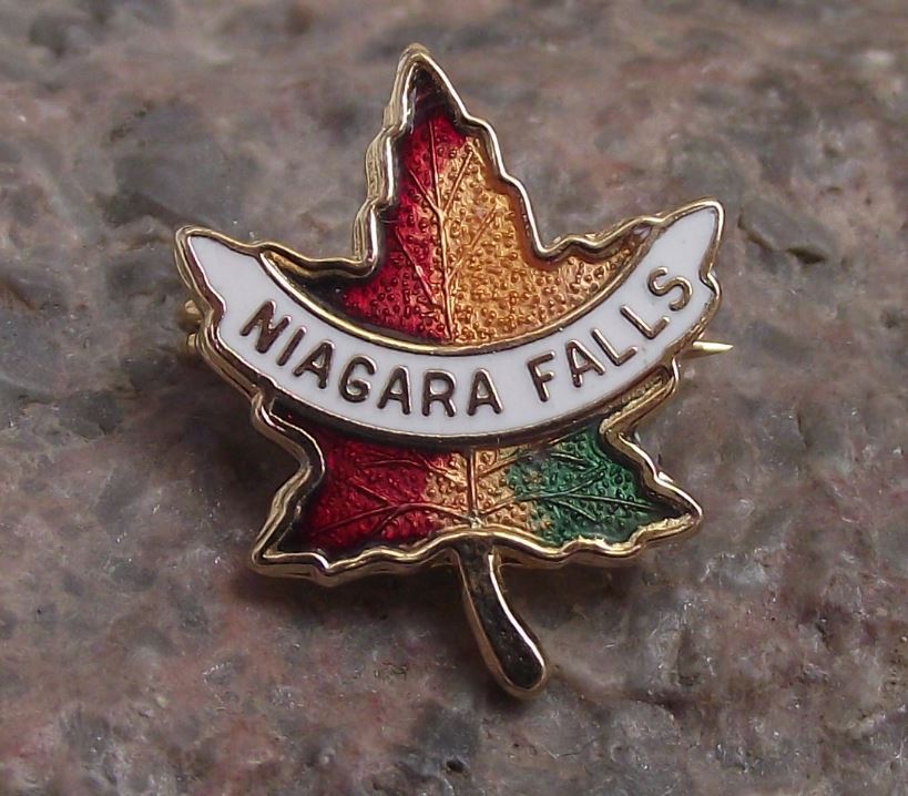 Antique Niagra Falls Canada Maple Leaf Autumn Fall Canadian Waterfall Pin Badge - Badgecrazy