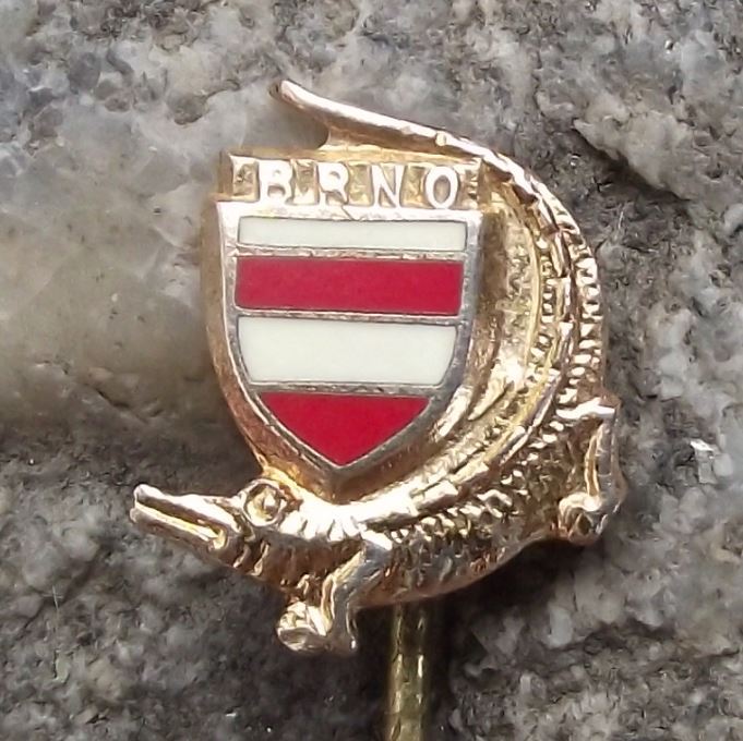 Brno Large Crocodile Alligator Dragon Red White Striped Heraldic Crest Pin Badge - Badgecrazy