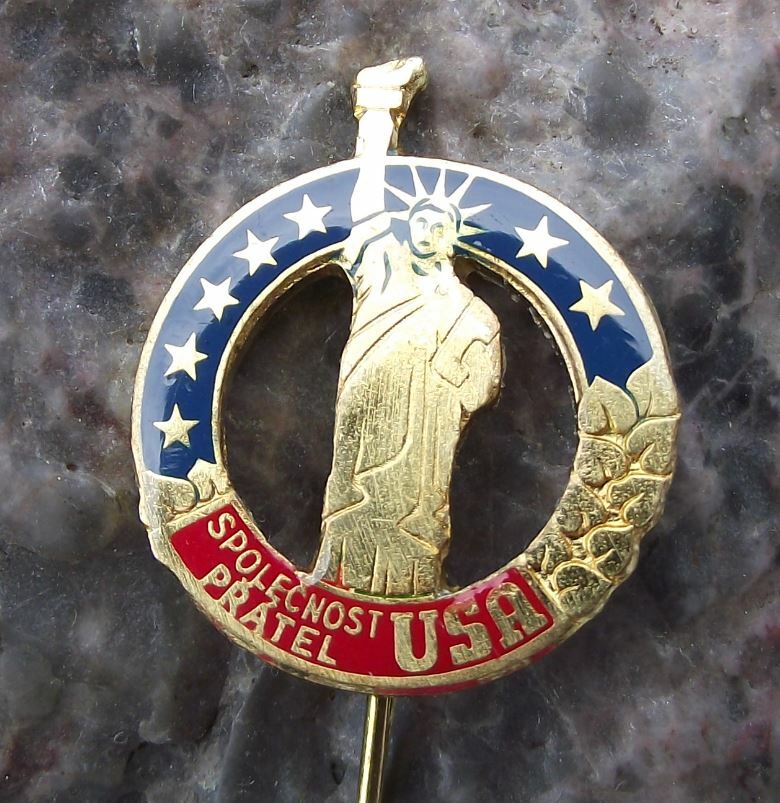 Antique Statue of Liberty Czech Society of Friends of USA America Pin Badge - Badgecrazy