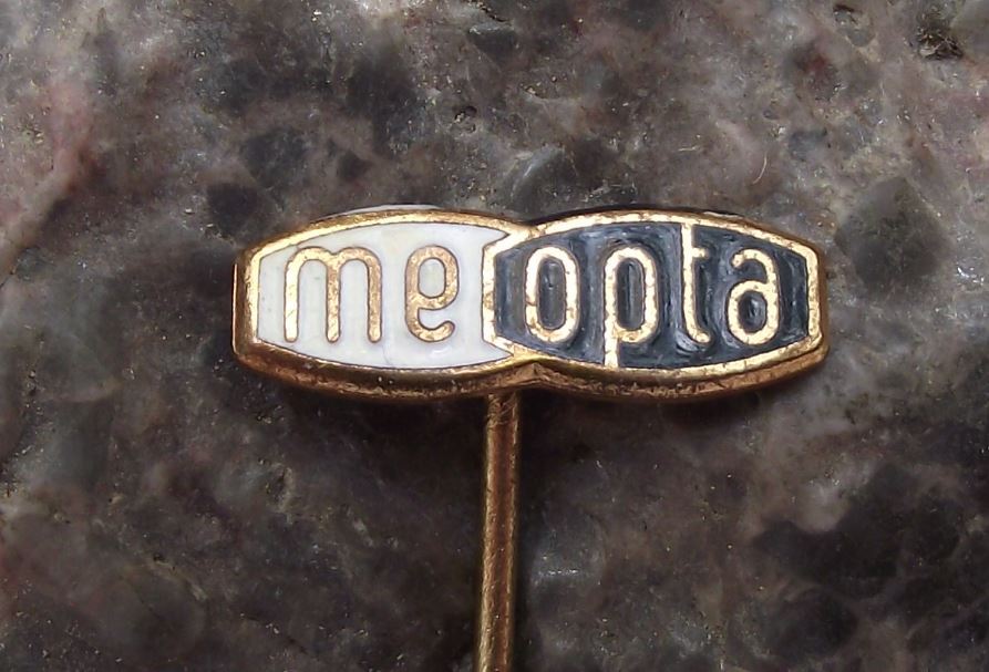 Vintage Meopta Czech Stereo Camera Company Optics Lenses Logo Pin Badge Black - Badgecrazy
