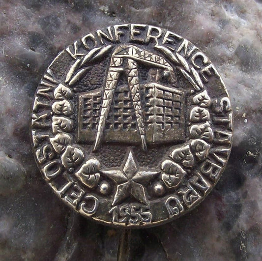 1955 All State Czechoslovakia Building Reconstrucion Conference Pin Badge