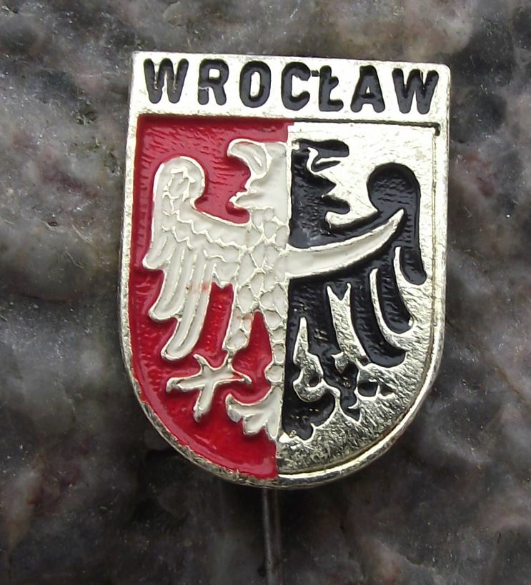 Vintage Wroclaw Polish City Poland Heraldic Crest Eagle Coat of Arms Pin Badge