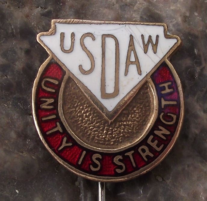 Antique USDAW Union of Shop & Allied Workers Unity is Strength Slogan Pin Badge - Badgecrazy