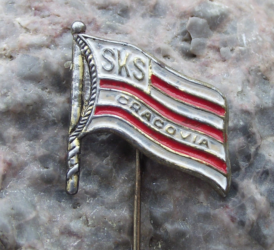 Antique KS Cracovia SKS Poland Polish Football Club Red White Flag Pin Badge - Badgecrazy