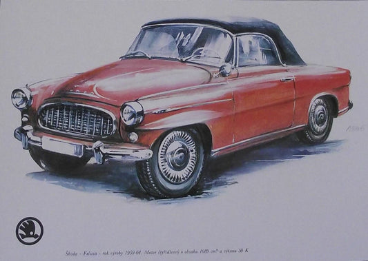 Skoda Felicia 1959 Picture Car Vladimir Bidlo Skoda Printed Illustration - Badgecrazy