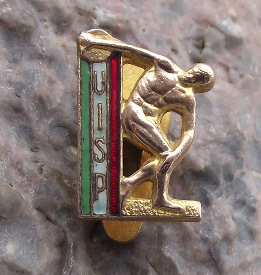 Vintage UISP Unione Italiana Sport Italy Sport Athletics Discobolus Buttonhole - Badgecrazy