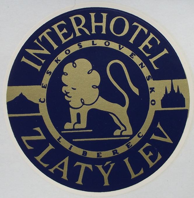 Antique Czechoslovakia Hotel Interhotel Zlaty Lev Liberec Travel Decal Sticker - Badgecrazy