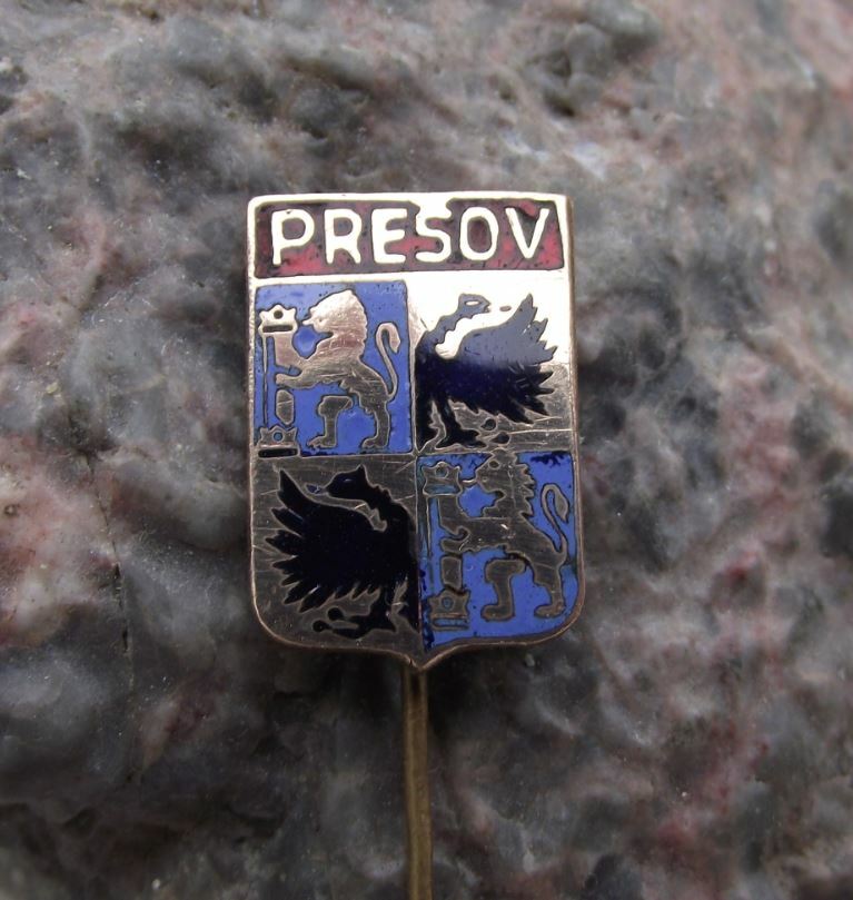Antique Presov Lion Black Eagle Heraldic Shield Czech Coat of Arms Pin Badge - Badgecrazy
