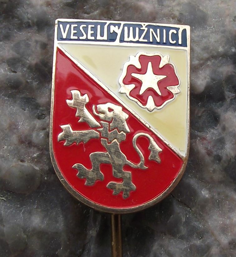 Antique Veseli nad Luznici Czech City Lion Coat of Arms Heraldic Crest Pin Badge - Badgecrazy