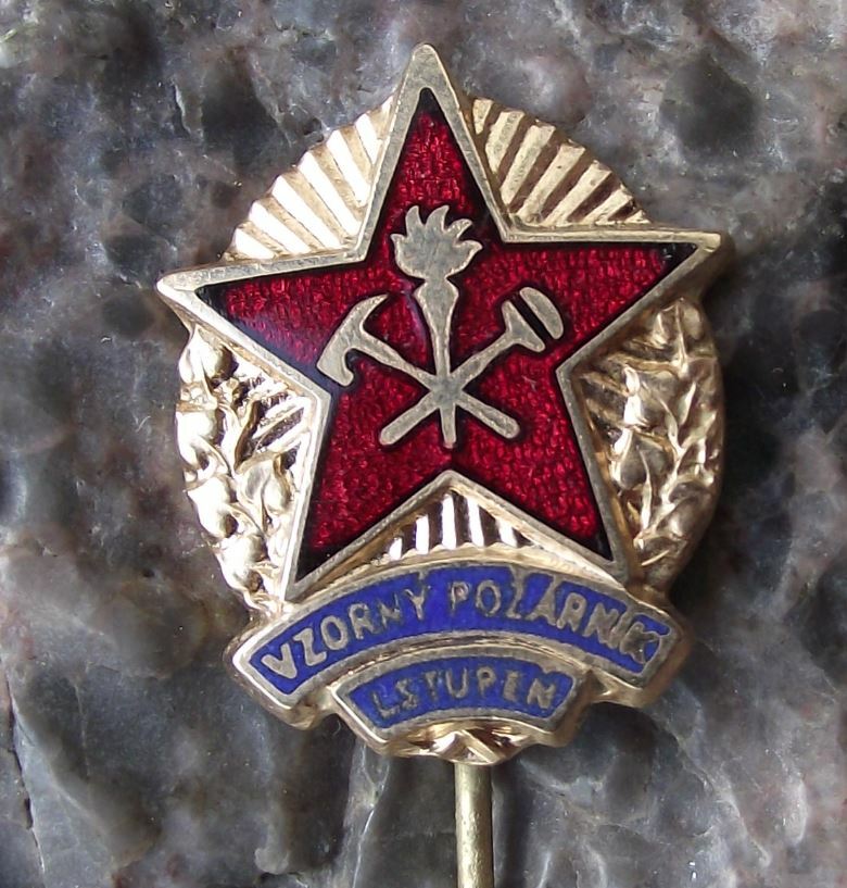 Antique CSPO Czech Fireman Excellent Fire Fighter Fireman Award Pin Badge - Badgecrazy