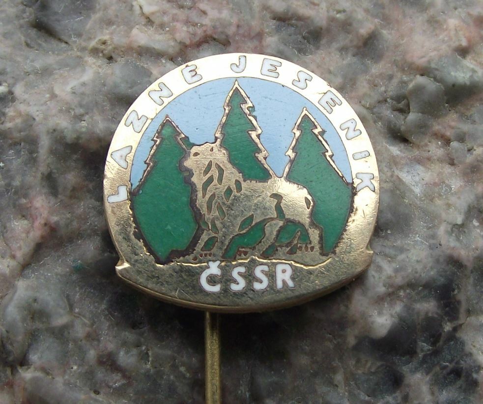 Antique Lazne Jesenik Czechoslovakia Spa Town CSSR Lion Crest Pin Badge - Badgecrazy