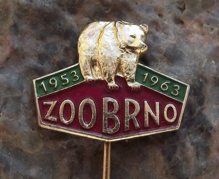 1963 Brno Zoo 10th Anniversary Brown Black Grizzly Bear Souvenier Pin Badge - Badgecrazy