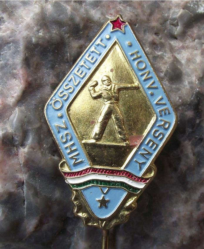 Antique Hungary Civil Defense MHSz MHS Soldier with Hand Grenade Pin Badge - Badgecrazy