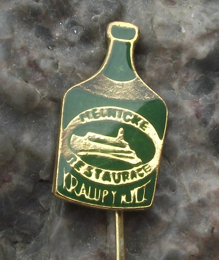 Antique Melnicke Restaurant Czechoslovakkia Lager Beer Bottle Shaped Pin Badge - Badgecrazy