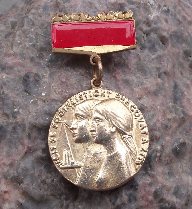 Antique Youth Socialist Workers Brigade BSP Czechoslovakia Gold Medal Award - Badgecrazy