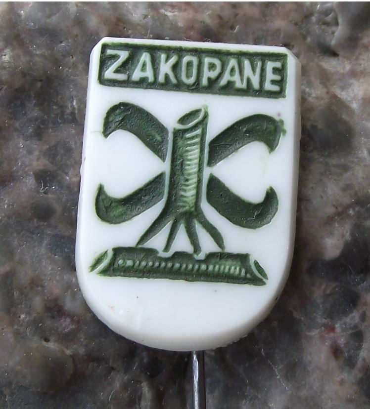 Antique Zakopane Polish Town Poland Coat of Arms Heraldry Plastic Pin Badge - Badgecrazy