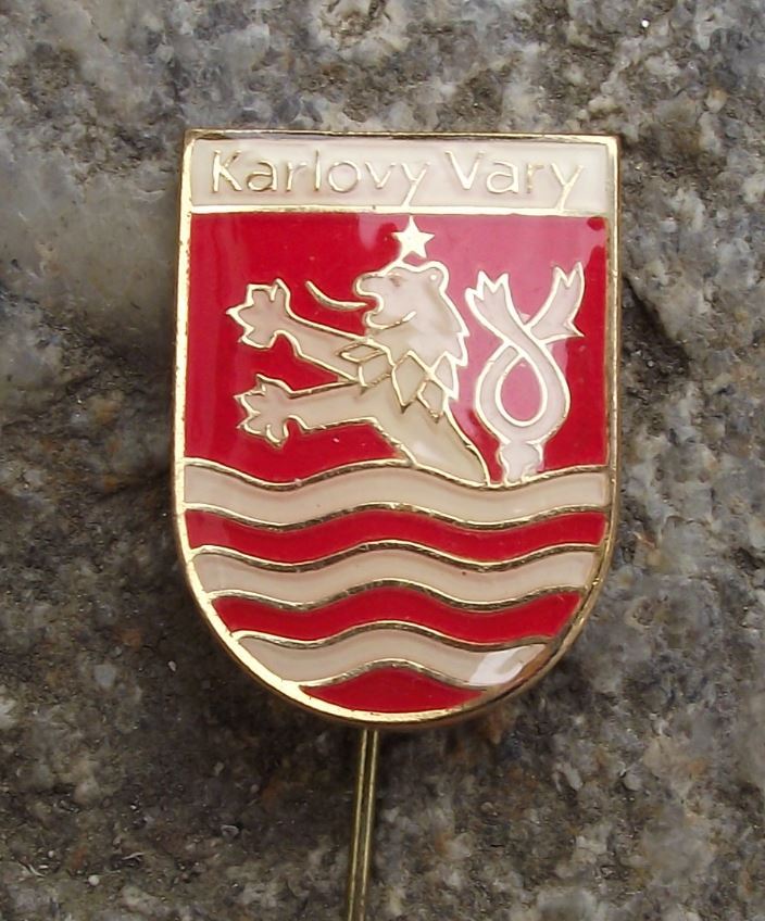 Karlovy Vary Czechoslovakia White Lion Heraldic Crest Coat of Arms Pin Badge - Badgecrazy