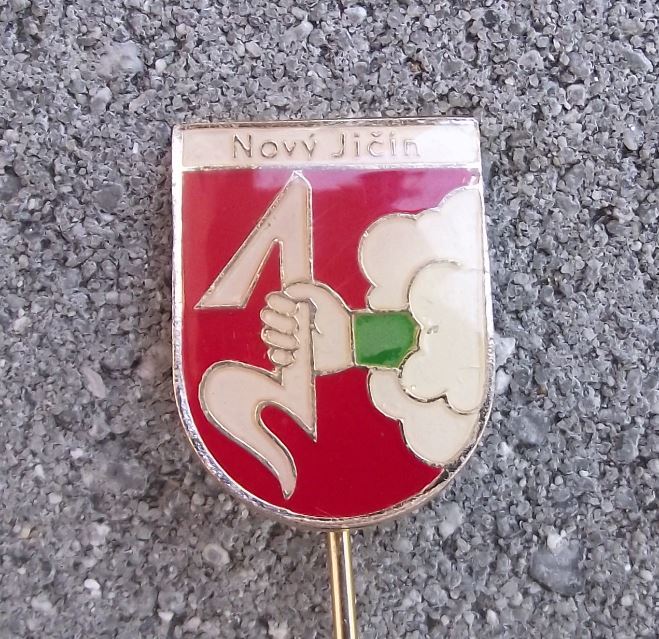 Novy Jicin God Wielding Thunderbolt Heraldic Crest Coat of Arms Shield Pin Badge - Badgecrazy