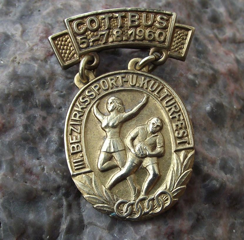 Vintage East Germany DDR Cottbus III 3rd Sports and Culture Festival Pin Medal - Badgecrazy