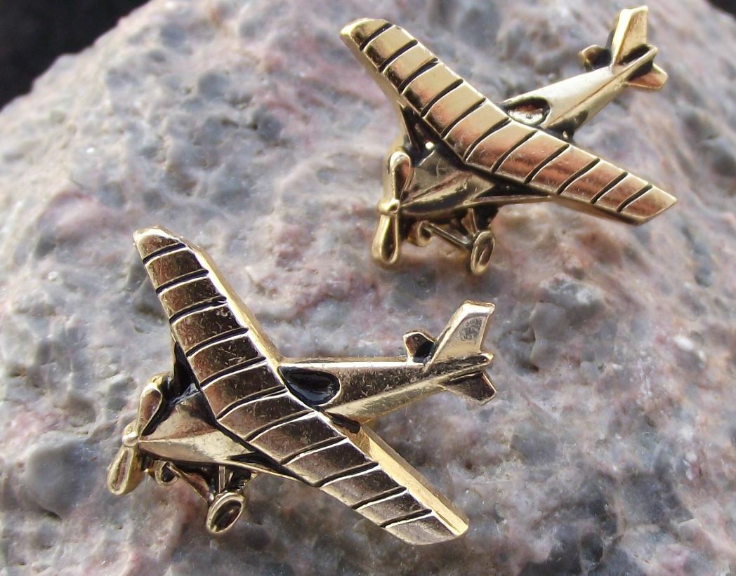 Pair of Vintage Aircraft Biplane Propeller Aeroplane Uniform Lapel Pin Badges - Badgecrazy
