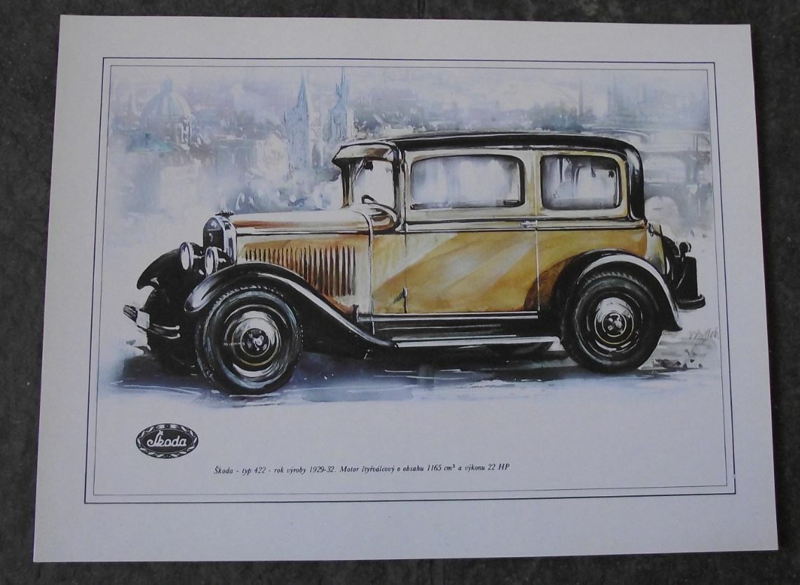 Skoda Type 422 1929 Picture Car Vladimir Bidlo Printed Illustration - Badgecrazy
