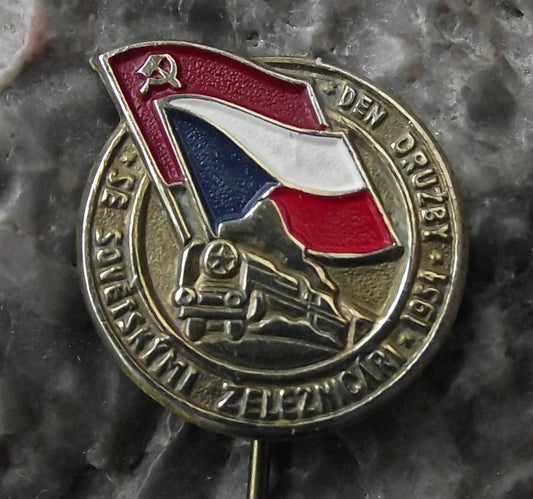 1954 Czechoslovak Rail Workers National Trade Union Day Steam Train Pin Badge