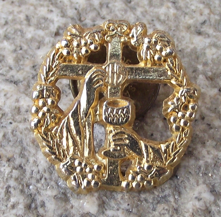 Vintage Holy Communion Wine Cross of Jesus Catholic Religious Pin Badge - Badgecrazy