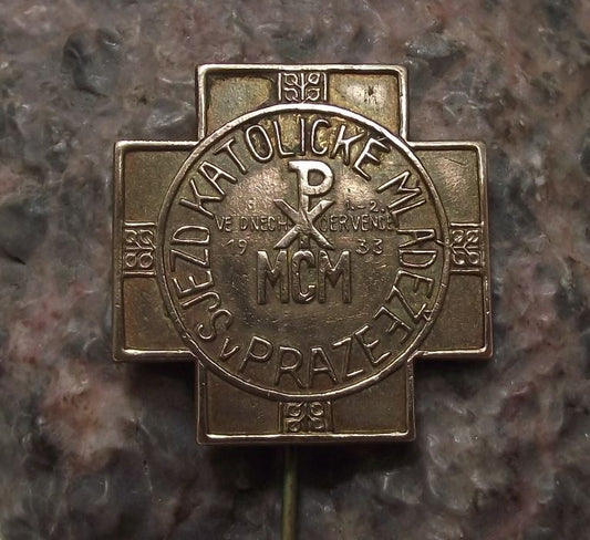 1933 Czechoslovakia Young Catholic Youth Conference Meeting Prague Pin Badge