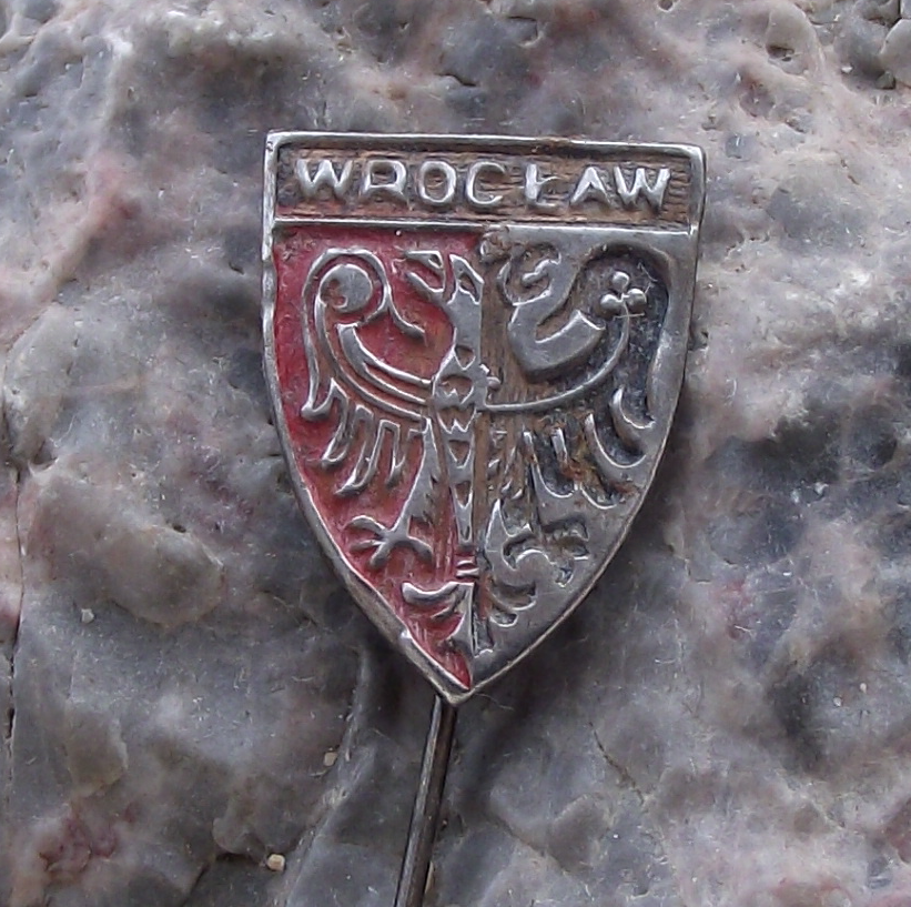 Vintage Wroclaw Polish City Poland Heraldic Crest Double Headed Eagle Pin Badge