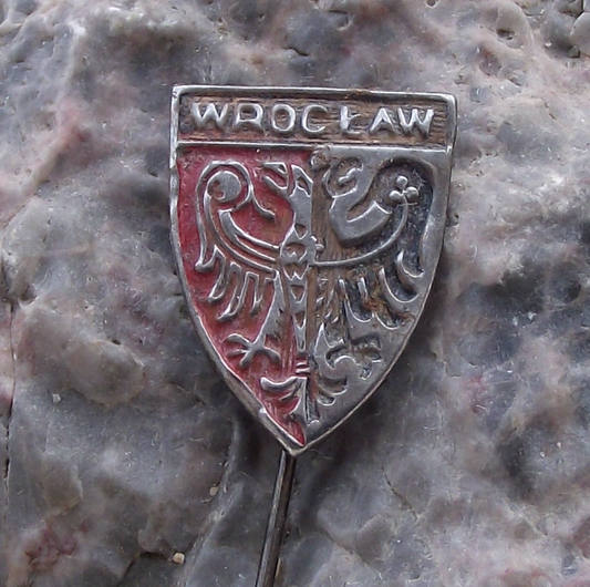 Vintage Wroclaw Polish City Poland Heraldic Crest Double Headed Eagle Pin Badge