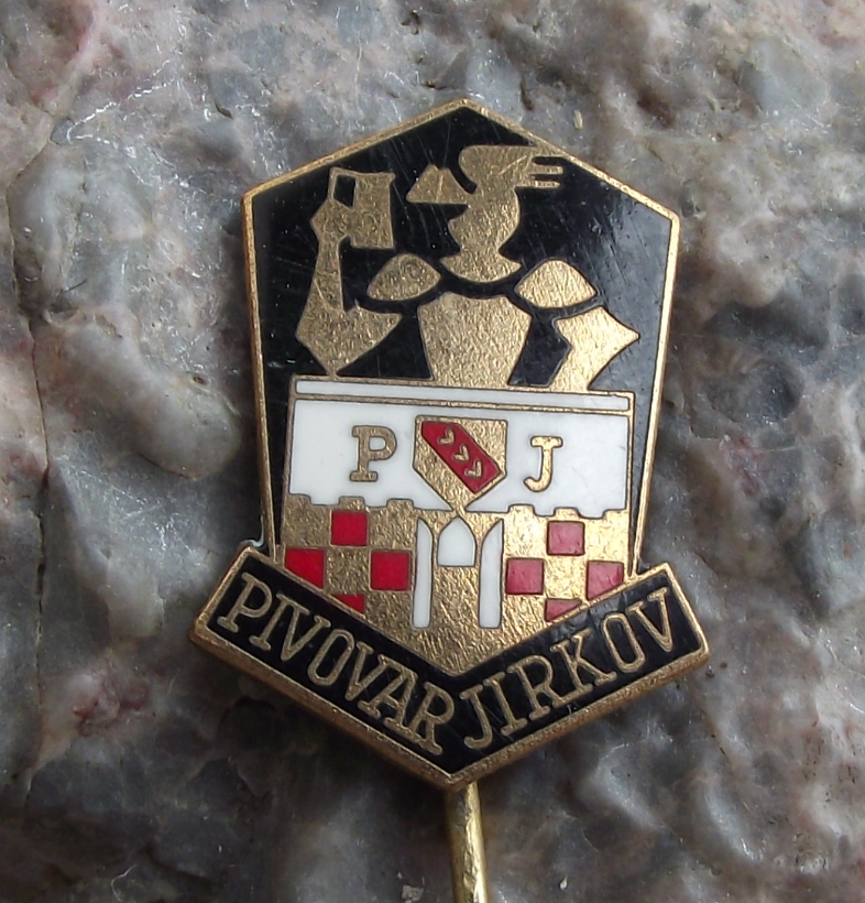 Antique Pivovar Jirkov PJ Brewery Czech Lager Beer Advertising Pin Badge - Badgecrazy