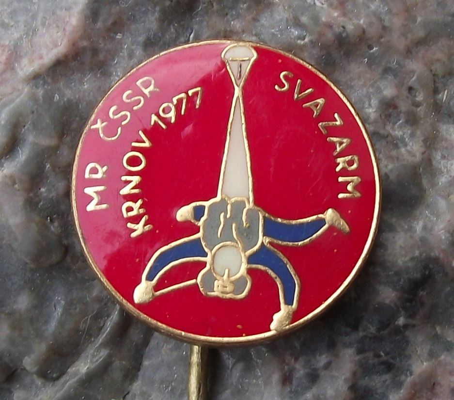 1977 Svazarm Army Reserves Parachute Skydive Czech Championships Pin Badge - Badgecrazy