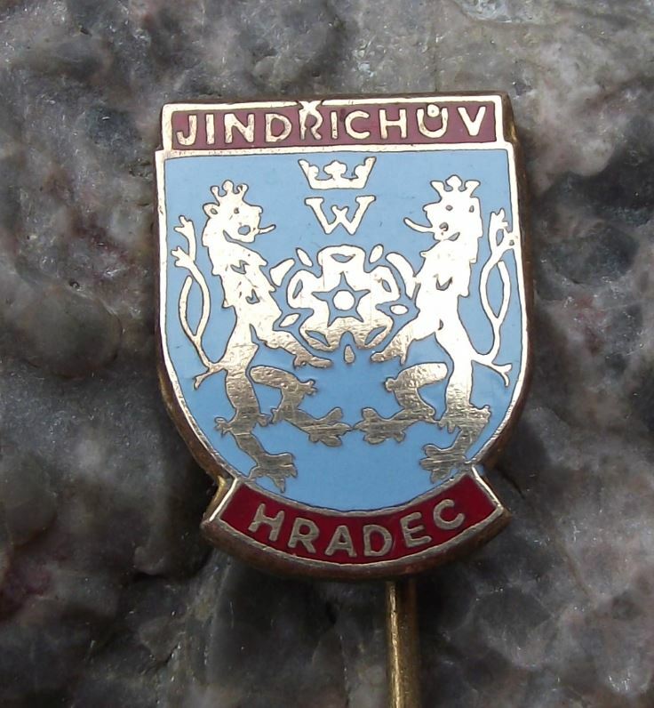 Antique Jindrichuv Hradec Lions Rose Czech City Heraldic Coat of Arms Pin Badge - Badgecrazy