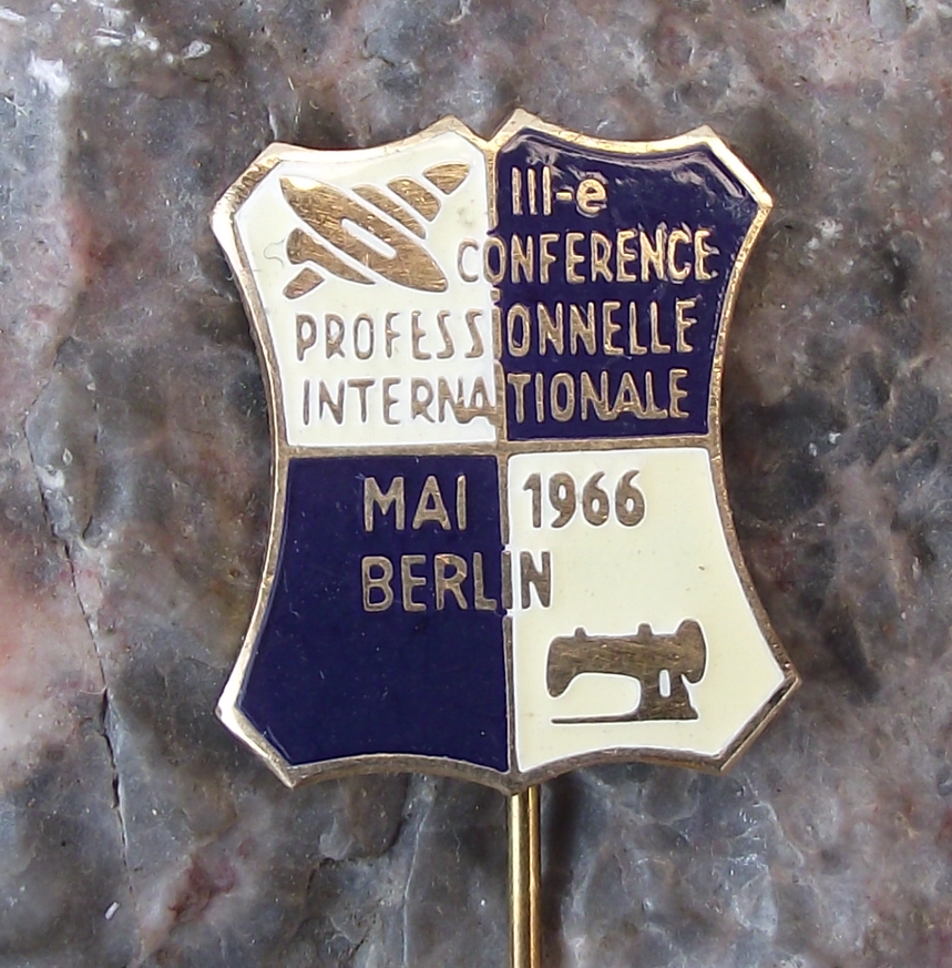 1966 Berlin 3rd Conference of Textile Workers Loom Sewing Machine Pin Badge - Badgecrazy